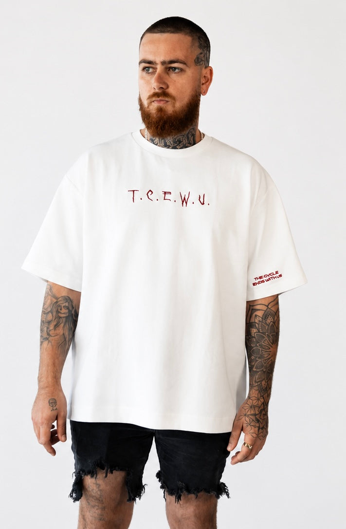 PRESHA Signature Appliqué Tee – White/Red