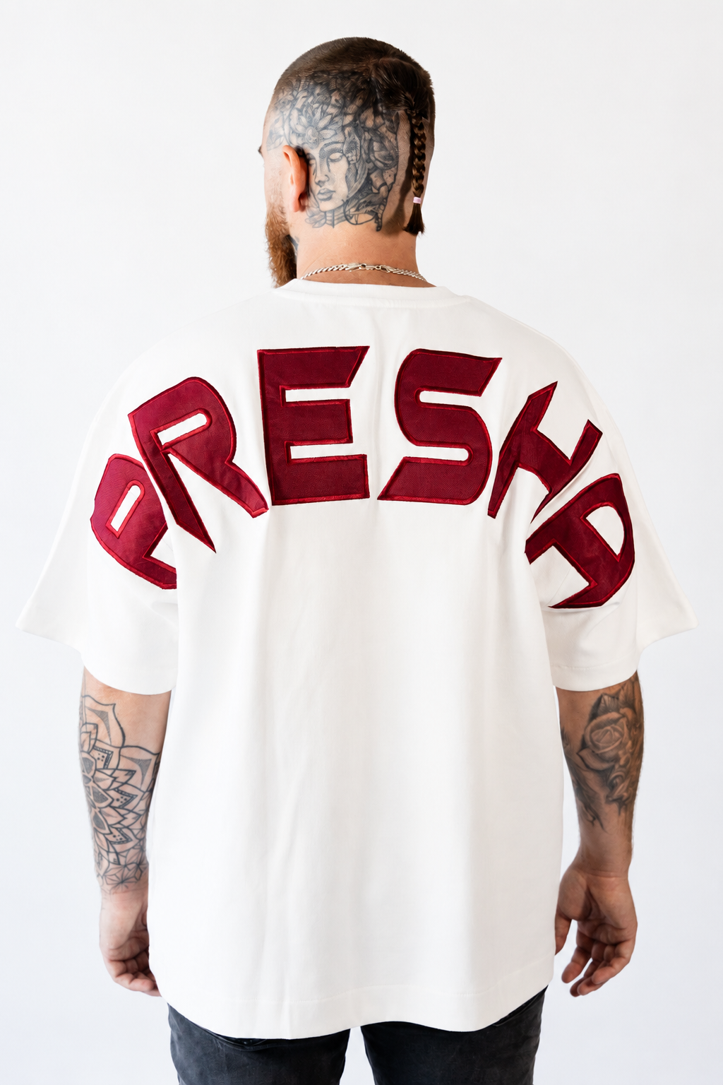 PRESHA Signature Appliqué Tee – White/Red